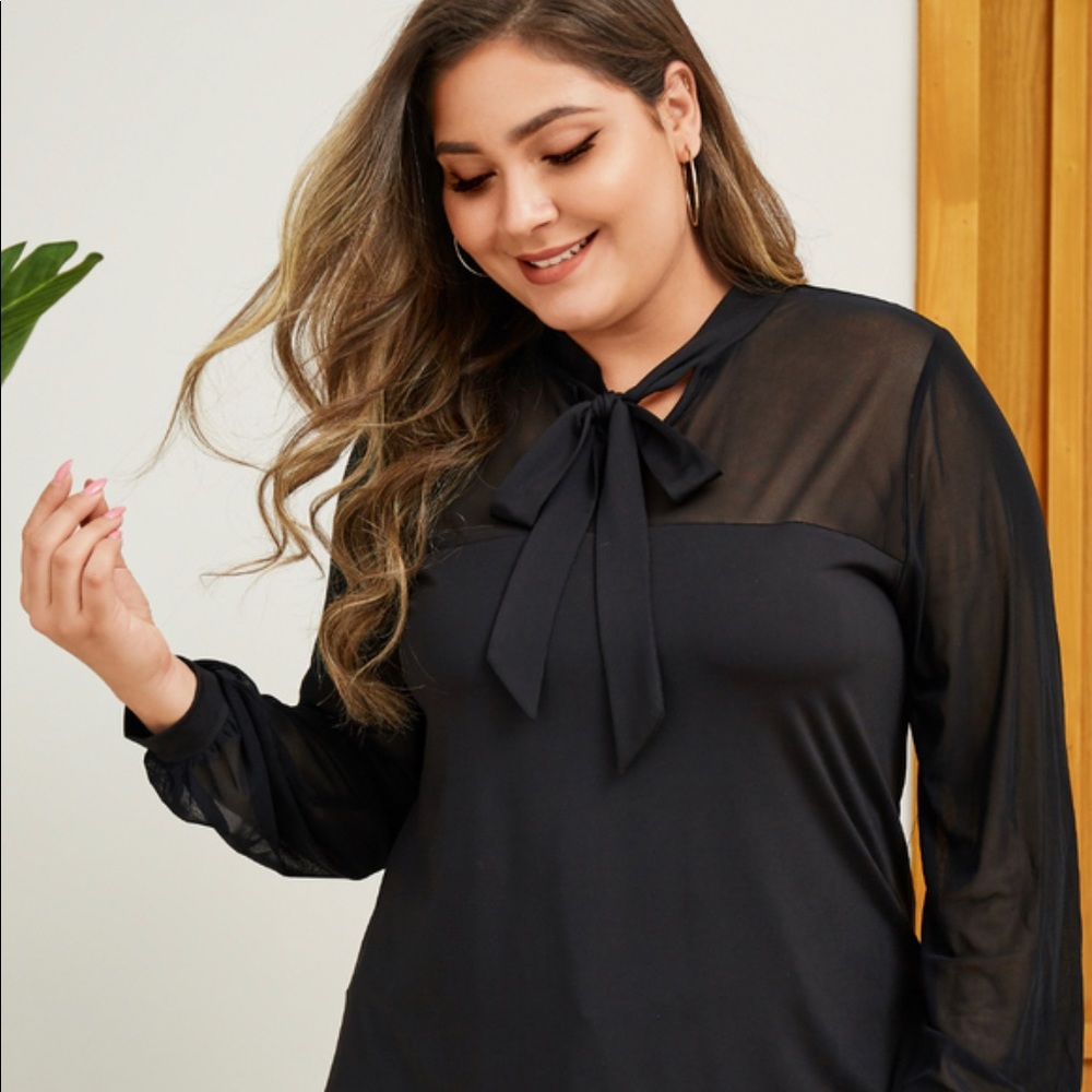 🌸2for$30. YOINS Plus Mesh Bowknot Tie-up Blouse